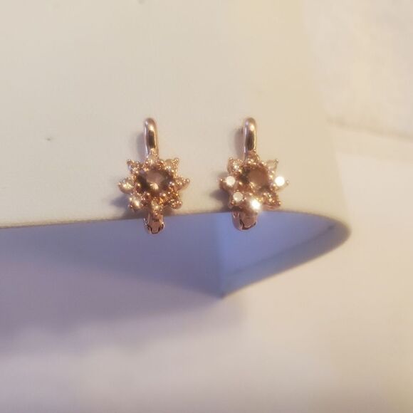 18K Rose Gold on 925 Silver Champagne Diamond Earrings Latch Back Closure - Picture 4 of 4
